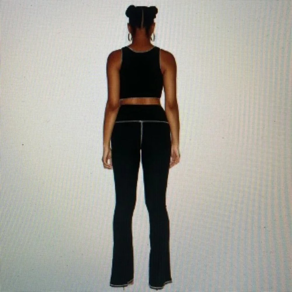 NWT NAKED WARDROBE S Tall Black White High Rise Flared Thermal Style Pants NEW - Picture 3 of 4